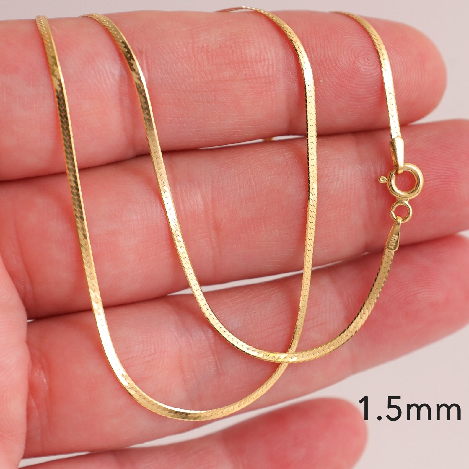 14K Solid Yellow Gold Herringbone Necklace 724 1.5mm Etsy