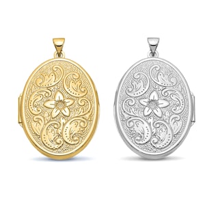 14K Gold Large Filigree Locket, Oval Photo Locket, Picture Locket, Vintage Inspired Antique Style Locket