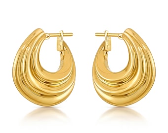 Aros trenzados y ranurados de oro macizo de 14 quilates / Aros modernos y únicos / Aros gruesos para mujer