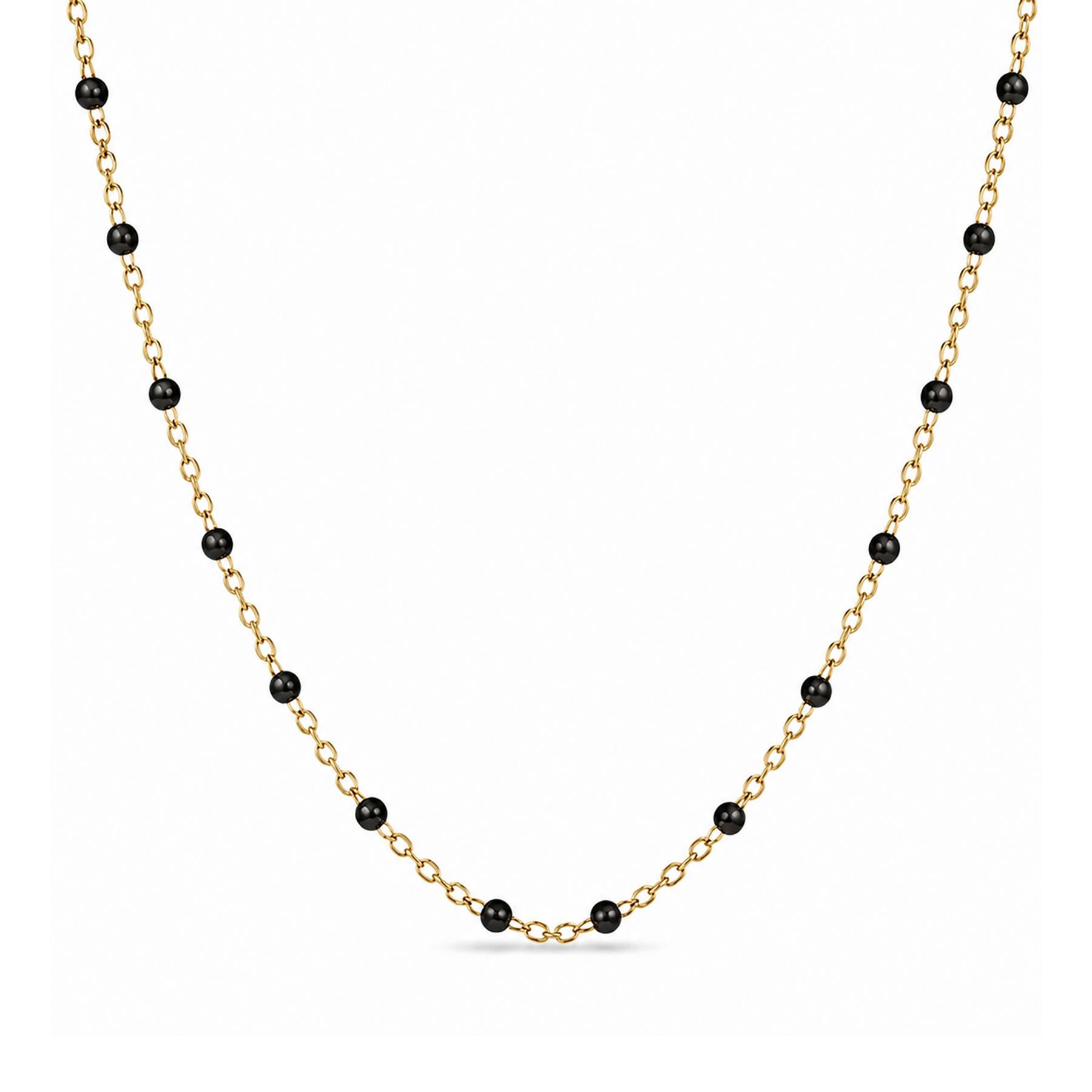 14K Solid Gold Black Enamel Bead Necklace, Adjustable Dainty Layering Necklace, Minimalist Gold Jewelry Gift for Her