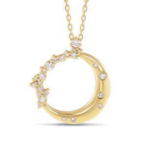 Diamond Crescent Moon Necklace 14k Solid Gold Diamond Necklace for Women, Delicate Minimalist Layering Necklace Anniversary Gift for Her