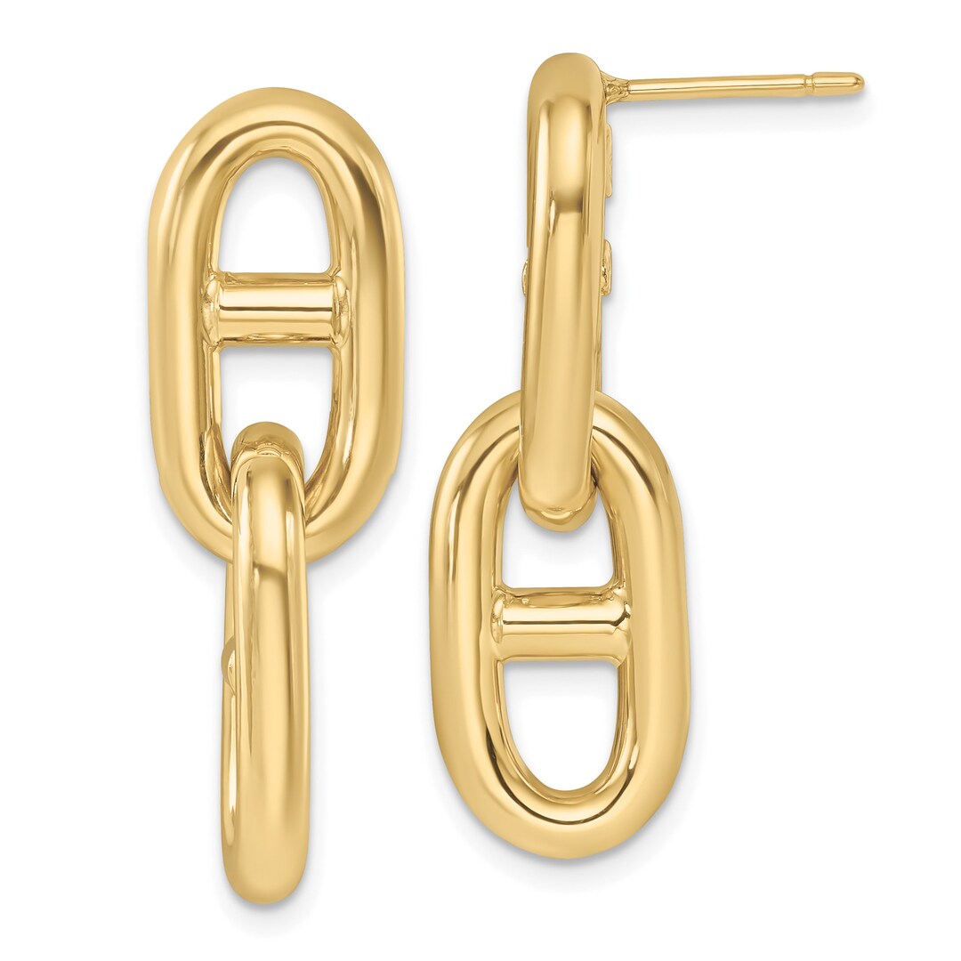 Puffed Mariner Chain Dangle Earrings, Puffed Anchor Earrings, Chunky