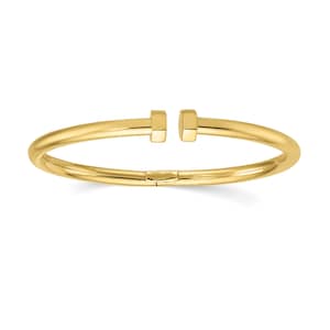 Bangle Bracelet 14K Gold Hinged Bangle Bracelet for Women | Simple Stackable Cuff Layering Smooth Round Classic Gold Bangles