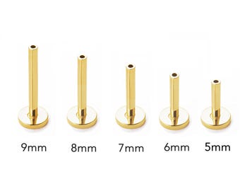 14K Solid Gold Threadless Flat Back Stud Labret Bar, Push Pin Labret Stud Back Cartilage Earring Back Tragus Helix Conch Stud
