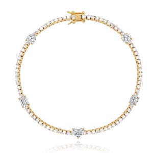 2.80 Carats Multi Shape Diamond Bracelet 14K Solid Gold Diamond Tennis Bracelet, Unique Statement Layering Stackable Bracelet For Women