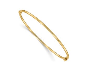 Bangle Bracelet 10K 14K Real Gold Hinged Bangle Bracelet for Women Simple Stackable Cuff Layering Smooth Round 7 Inch Classic Gold Bangles
