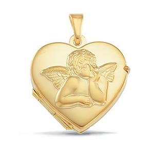 14K Solid Gold Angel Heart Locket | Cherub Photo Locket | Keepsake Locket | Minimalist Picture Locket | Christmas Gift for Her