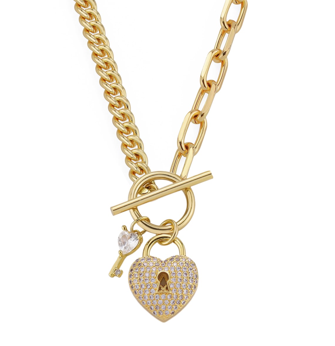 Toggle Necklace with Heart Lock and Key 14K Gold Filled Etsy