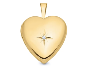 14K Gold Diamond Accented North Star Locket Engravable
