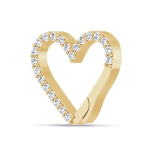 Diamond Heart Charm Enhancer For Necklaces 14K Yellow Gold | Real Gold Charm Holder, Charm Clip | Link Paperclip Chain Connector Clasp