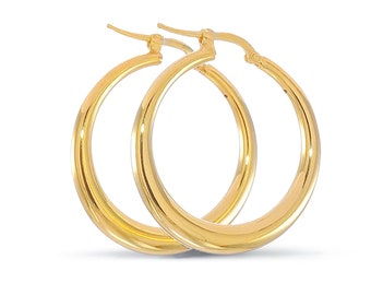 14K Solid Gold Large Hoop Earrings 4mm, 31mm Chunky Hoop Earrings For Women, Statement Earrings