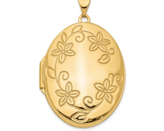 14K Gold Engravable Floral Locket, Large Gold Filigree Locket, Photo Locket, Picture Locket, Vintage Inspired Antique Style Locket