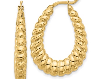 14K Gold Shrimp Scalloped Hoop Earrings | Chunky Hoop Earrings For Women | Statement Earrings