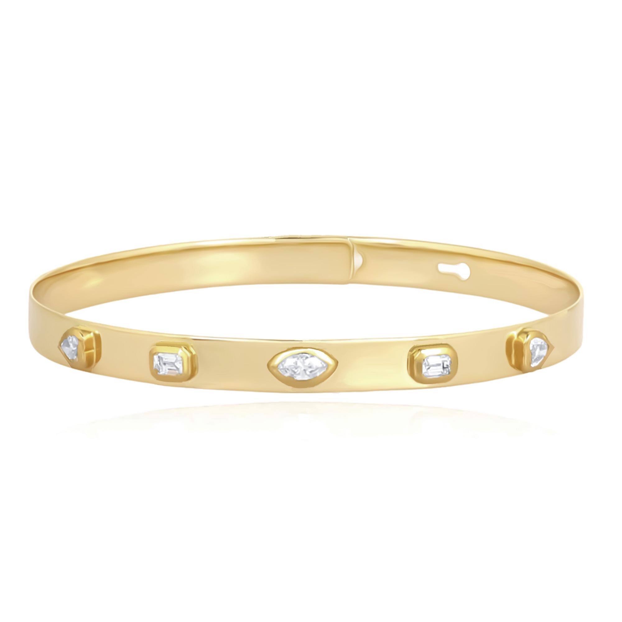 Multi Shape Diamond Bangle Bracelet 14K Gold | Luxury Bracelet | Stacking Bracelet For Women | Gift for Her