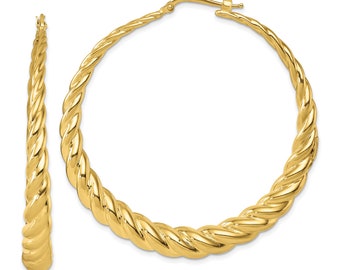 14K Gold Shrimp Scalloped Hoop Earrings | Twisted Hoop Earrings | Chunky Hoop Earrings For Women | Statement Earrings