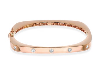 18K Solid Rose Gold Solitaire Diamond Bangle Bracelet | Luxury Bracelet | Statement Bracelet | Stackable Bracelet For Women