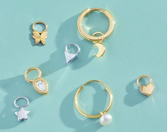 Gold Earring Charms, 14k Handmade Charms, Dainty Everyday Charm for Hoop, Custom Tiny Drop Charms for Birthdays, Gift for Her,