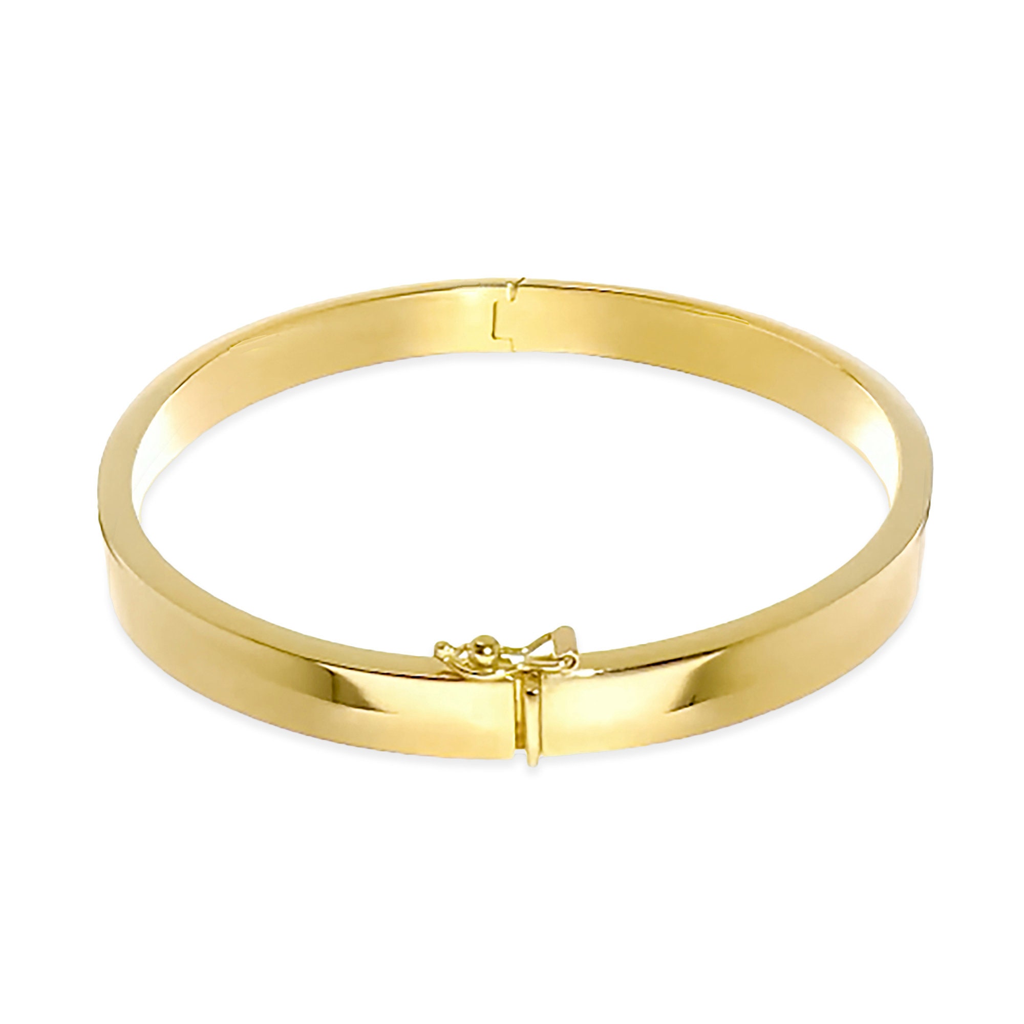 Flat Bangle Bracelet 14K 18K Gold, 6MM Hinged Bangle Bracelet, 14K ...