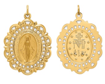 14k Solid Gold Virgin Mary Miraculous Medallion Necklace / Religious Necklace Gold Mary Medal Necklace / Catholic Necklace for Women