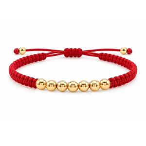 7 Day Good Luck Red String Bracelet 14K Solid Gold Beads | Kabbalah Protection Bracelet | Real Gold Ball Bead Bracelet | Handmade Gift