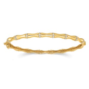 14k Bamboo Diamond Bangle Hinged Bangle Bracelet for Women | Statement Bracelet | Stackable Layering  Gold Bangles for Women