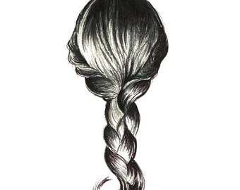 Girl's Braid art print of an original drawing available 5x7" or 8x10