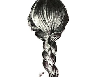 Girl's Braid kunstposter van een originele tekening beschikbaar 5x7" of 8x10