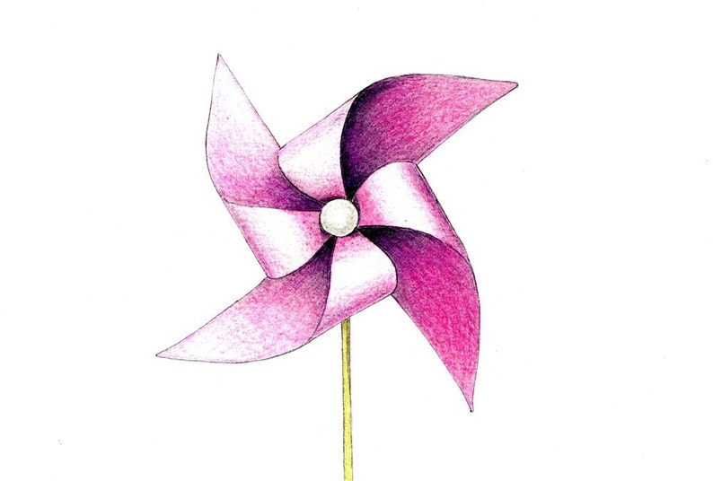 Pink Pinwheel Art Print of a Drawing Available 5x7 or Etsy UK