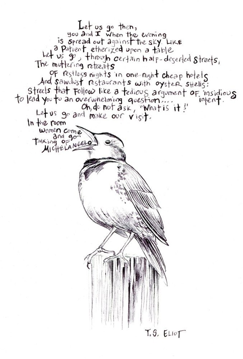 Homage to T.S. Eliot Bird Art Print of an Original Drawing Available