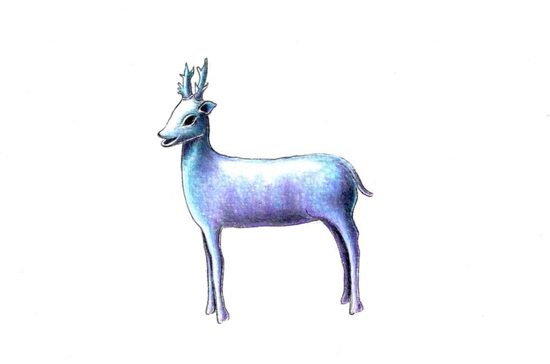 Deer Statue Print: digital print of an original drawing available 5x7 or 8x10 image 1