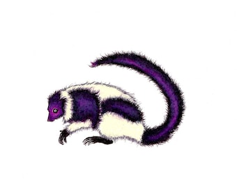Purple Lemur art print of an original drawing available 5x7" or 8x10"