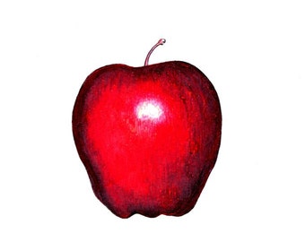 Art de pomme rouge brillant imprimé d'un dessin disponible 5 x 7" ou 8 x 10"