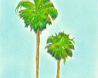 Palm Tree Duo Print:  Digital print of an original drawing available 5x7" or 8x10"