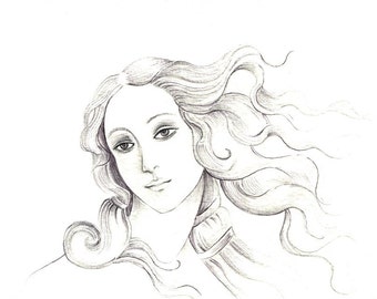 Botticelli's Venus art print of a drawing study available 5x7" or 8x10"