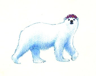 Polar Bear Print: Digital print of an original drawing available 5x7" or 8x10"