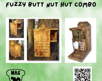 Squirrel Nest Box and Feeder Combo, Safe Squirrel Box with Predator Guards, Scorched Finish Wildlife Rehab Approved, Nest Box for Squirrels