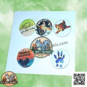 Squirrel-Themed Pinback Buttons – Set of 5 Funny, Cute 1.25&quot; Designs | Wildlife Lover Gift | Squirrel Rehab, Nature, Animal Rescue Pins