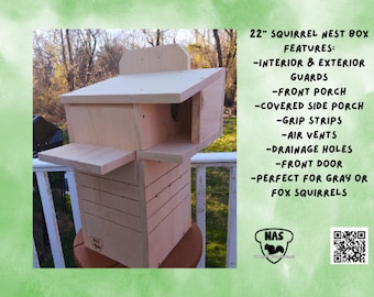 Squirrel Nesting Box, Wildlife Rehab Approved Squirrel House, Eastern Gray Squirrel Nest Box. Fox Squirrel Nest Box, Safe Squirrel House