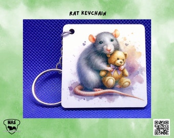 Rat Teddy Bear Keychain, Keychain for Pet Rat Lovers