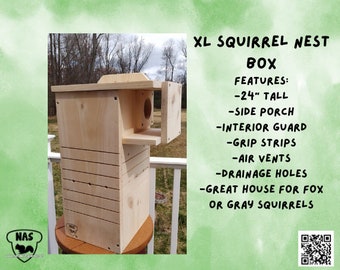 Large Squirrel Nest Box,Gray Squirrel House, Wildlife Rehab Approved, Fox Squirrel House, Squirrel Shelter, Squirrel Box for Spring Babies