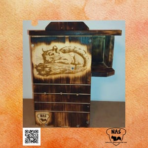 Handmade Engraved Squirrel Nesting Box: Scorched Pine, Predator Safe