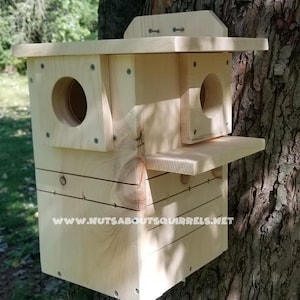 Wildlife Rehab Approved Dual-Entrance Squirrel Nest Box – FSC Pine–Side Porch–Interior Predator Guard-Easy Clean-Out