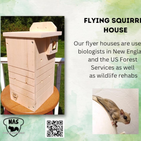 Flying Squirrel House, Northern Flying Squirrel House, Southern Flying Squirrel House,Wildlife Rehab Approved, Flying Squirrel Nesting Box