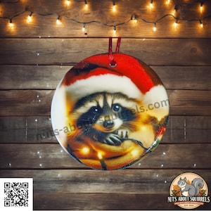 Handmade Ceramic Raccoon Ornament – Woodland Animal Christmas Tree Decoration – Raccoon Lover Gift – Holiday Keepsake
