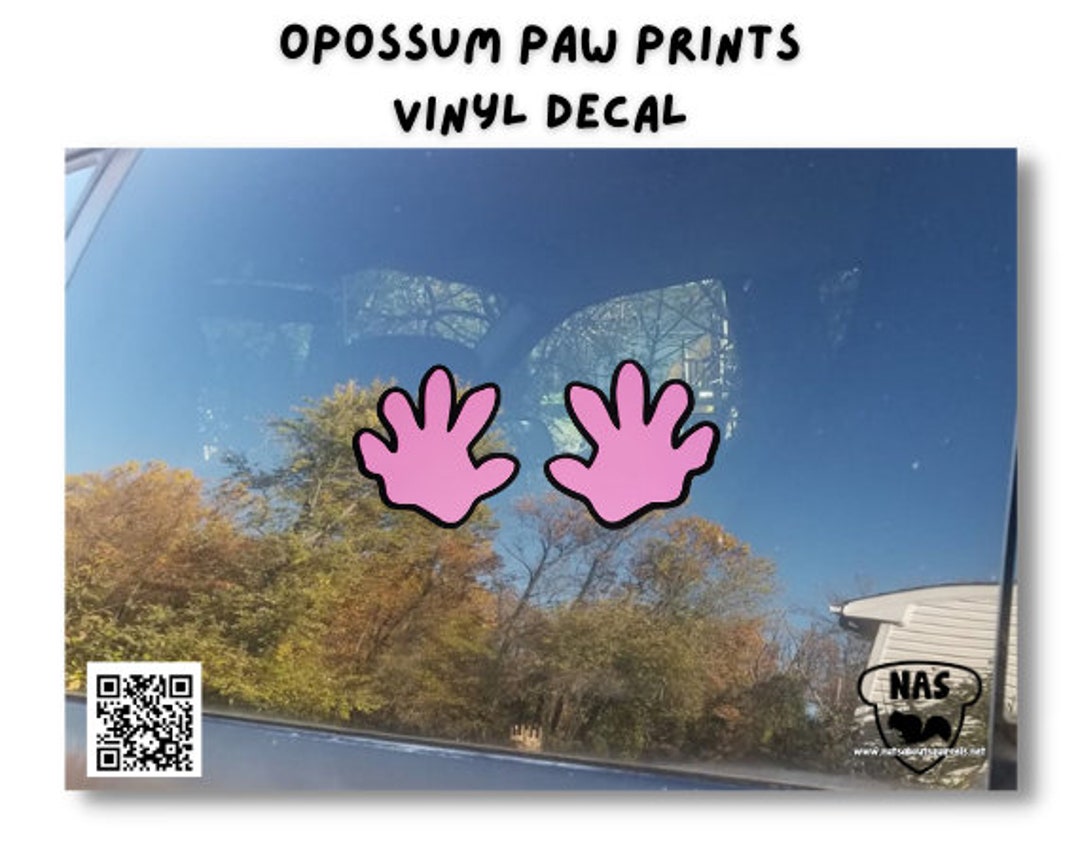Opossum Paw Prints Vinyl Decal for Laptops or Cars , Pink & Black