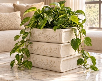 Stackable Book Planter STL File, Botanical Relief Design (Digital Download)