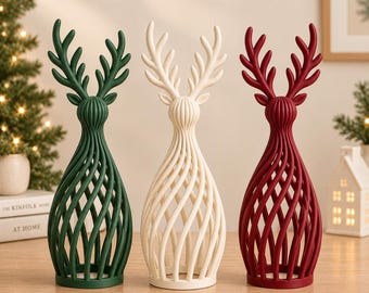 Modern Christmas Reindeer Tealight Holder STL | Minimalist Reindeer Decor | Scandinavian Holiday Ornament | 3D Print Digital Download