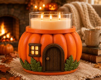 Pumpkin Cottage Candle Holder 3D Print File | Fall Halloween Decor (STL & 3MF)