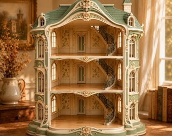 Art Nouveau Dollhouse Mansion, 1:12 Scale Victorian 3D Print (STL File) INSTANT DOWNLOAD