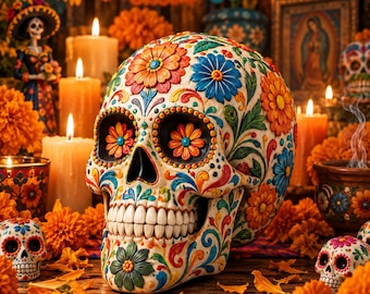 Floral Sugar Skull STL | Día de los Muertos 3D Print (Digital File)